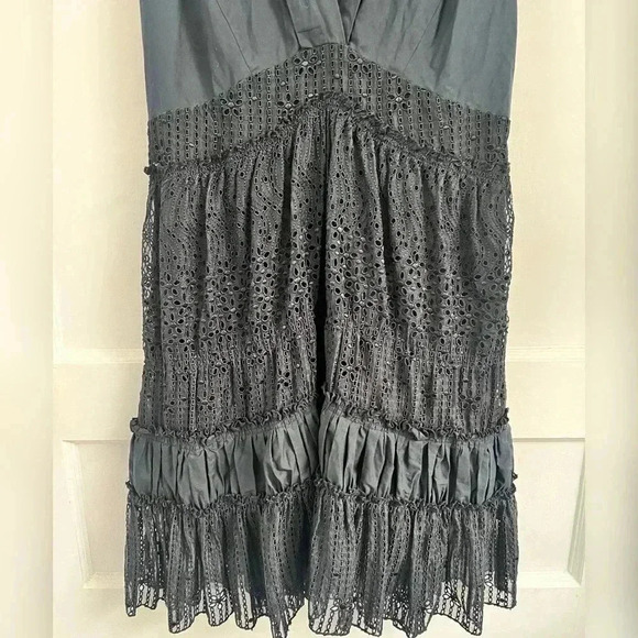 Thakoon Eyelet Lace Black V Neck Mini Silk Sleeveless Dress LIKE NEW - Picture 3 of 4